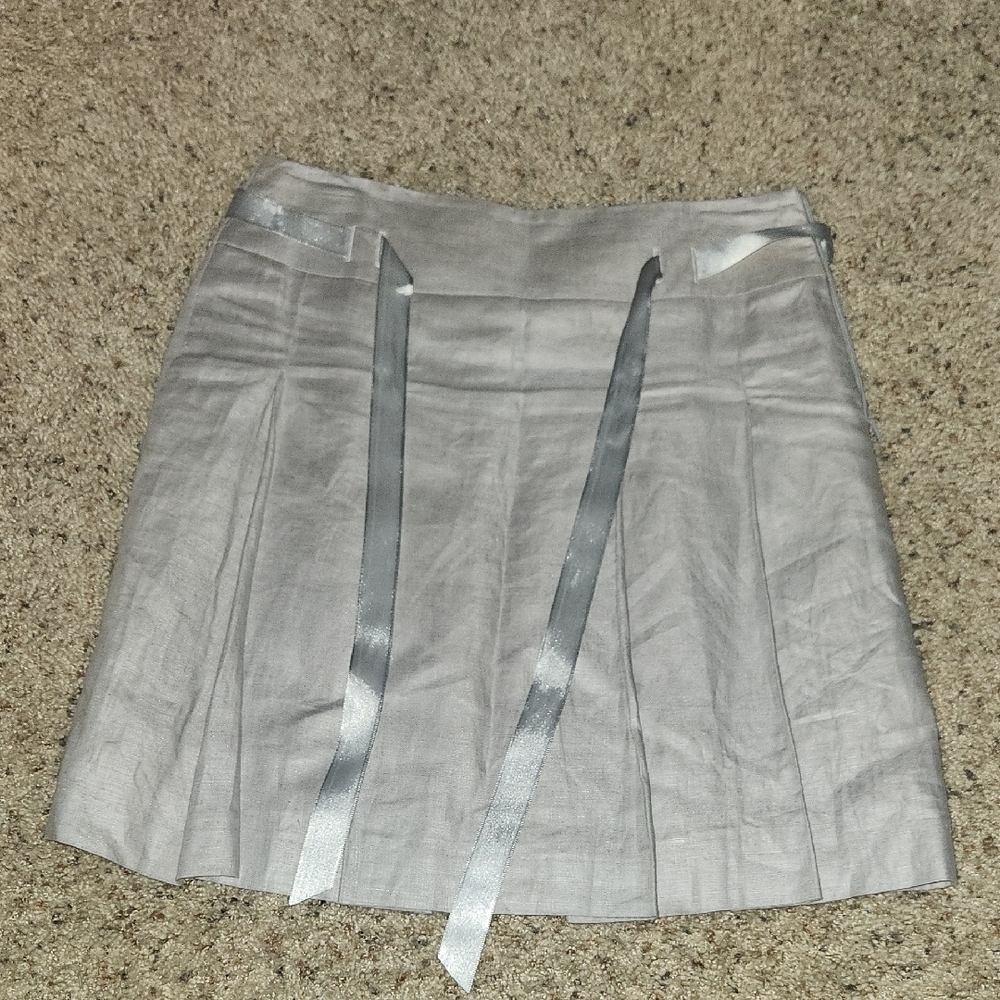 Light Gray Pleated Mini Skirt with Satin Ribbon